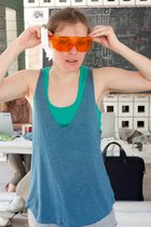 Irina tries on Kyle's goggles