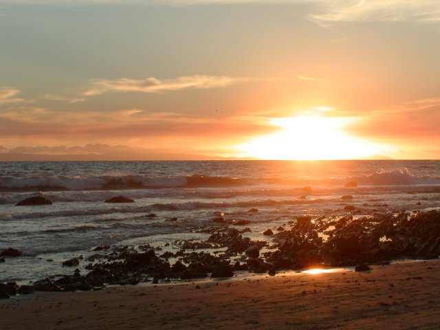 Sunset and Surf, low flare on water