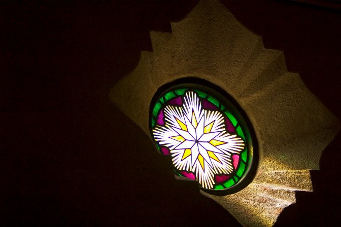 Stained glass window, music room, Scotty's Castle