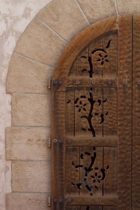 Carved upstairs door, Scotty's Castle