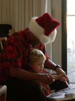 Chaz shows Timothy how to drum