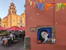 Callejón de la Estrella, Plaza de la Paz, and Basílica Colegiata de Nuestra Señora de Guanajuato, with leftover Día de los Muertos decorations