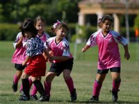 Frankie, Kelsey, Vanessa, and a Dynamite player look for the ball