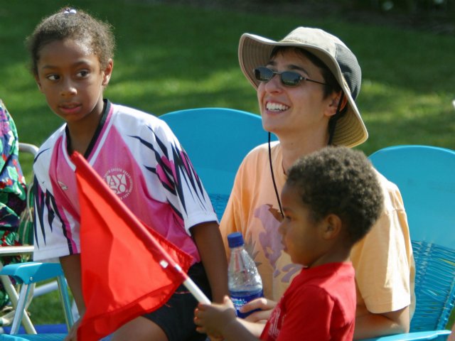 Walden, Beth, and Miles at halftime