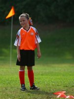 Orange uniform, orange flag, orange cones