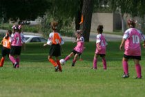 Natalie kicks the ball out of the corner