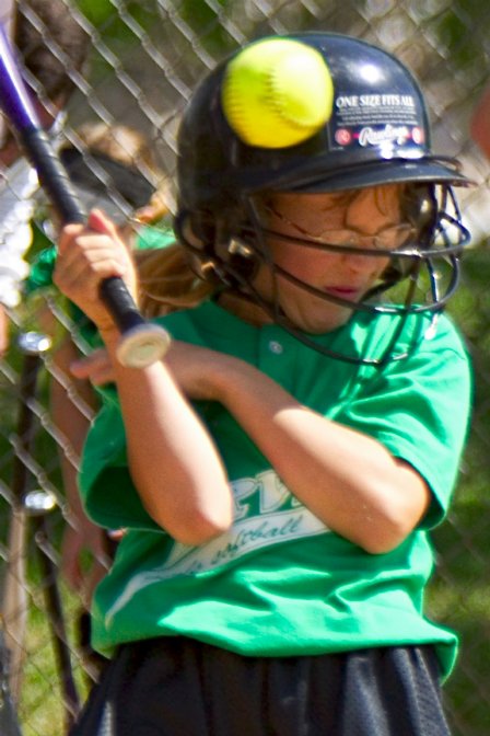 Jessica almost gets hit by the ball