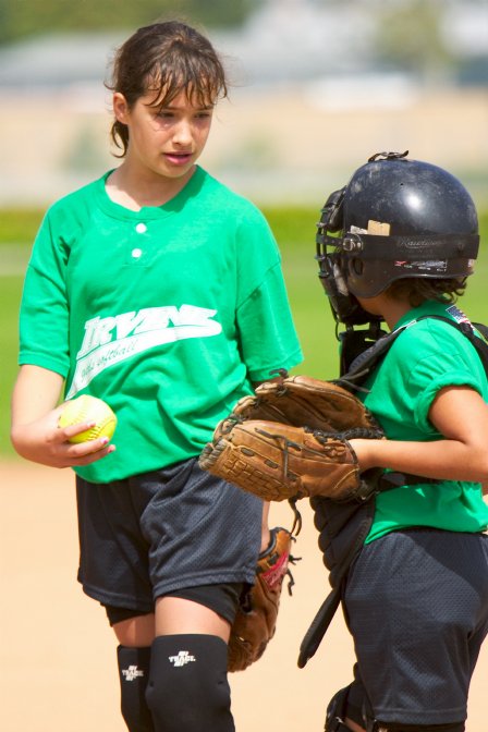 Breanna and Ashley have a conference at the mound