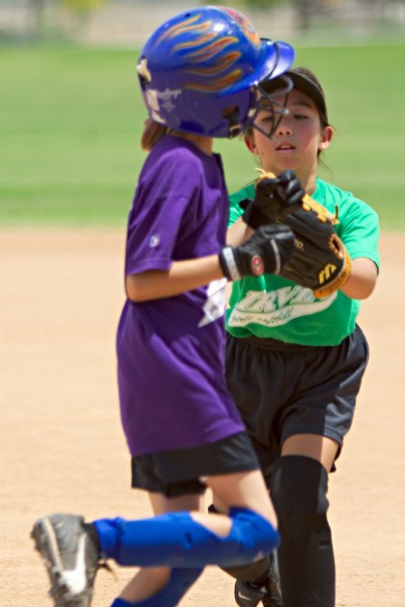 Kayla tags another runner