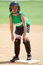 Jennifer holds her sore knee