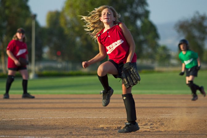 Putting some body english on her pitch