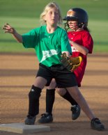 Sara covers third base