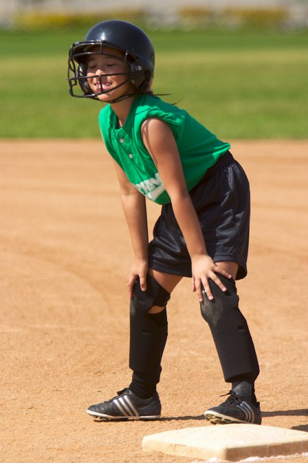 Kayla looks pleased to have reached first base