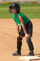 Kayla looks pleased to have reached first base