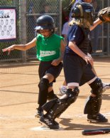 Kayla scores the first run of the season