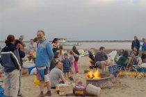 Crowd scene with fire