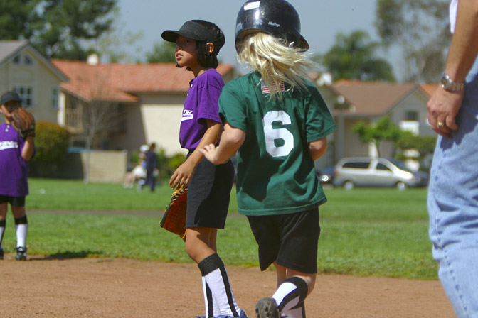 Sara gets to first base