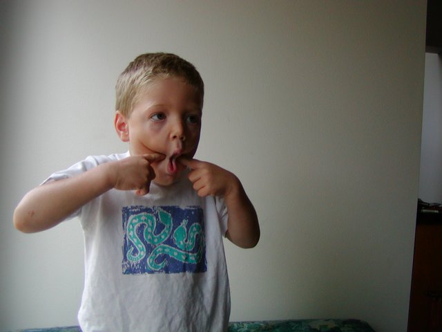 Timothy makes a goofy face