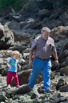 Richard and Timothy exploring the beach rocks