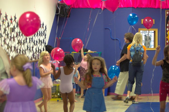 Handing out balloons