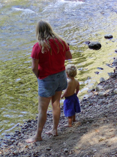 Diana and Timothy about to wade in the river