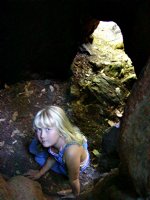Sara in a hollow redwood