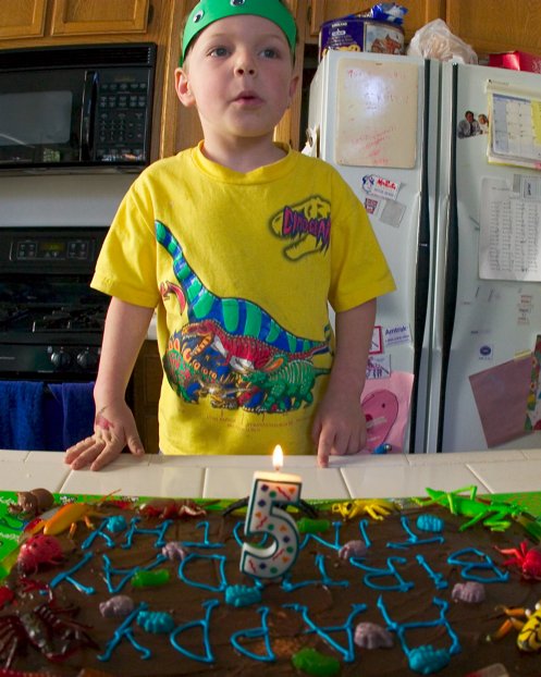 Timothy gets ready to blow out the birthday candle