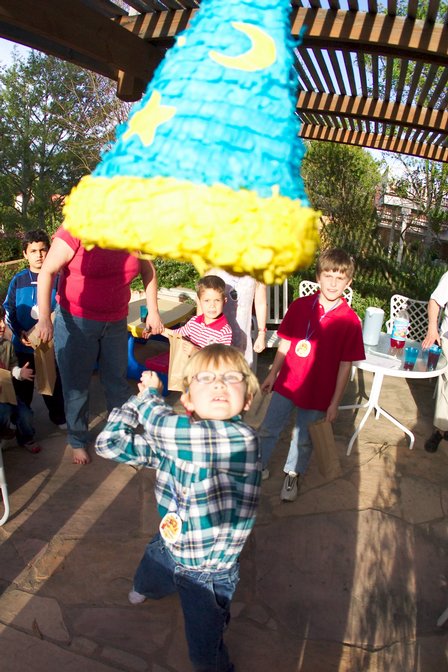 Aaron aims for the pinata