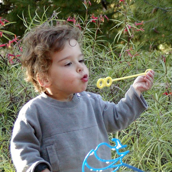 Reuben blowing bubbles