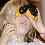 Sara with binoculars