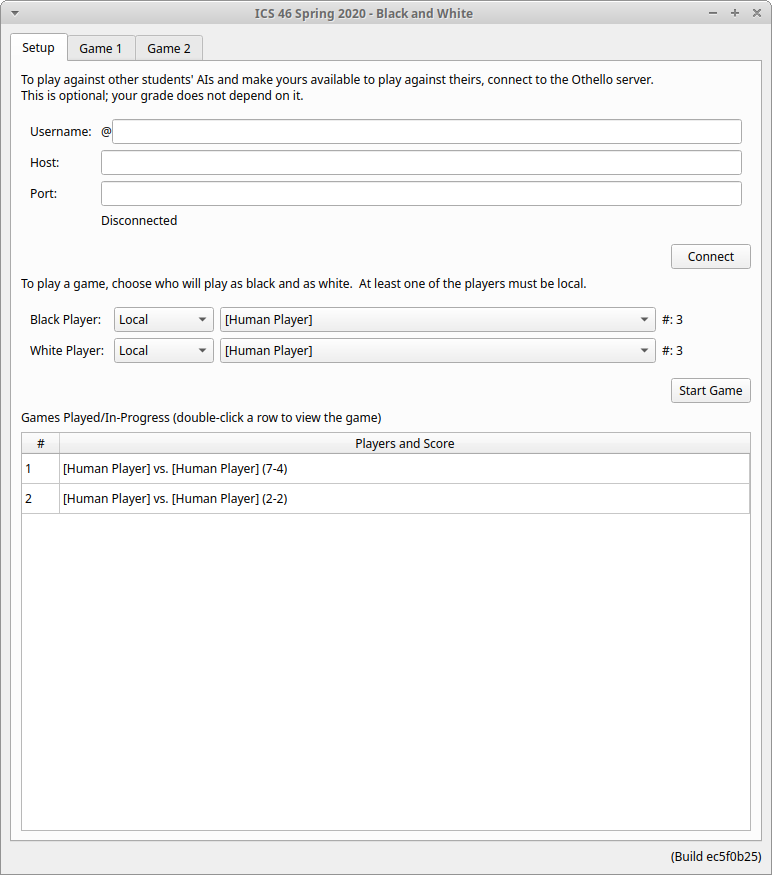 Screenshot of Othello UI Displaying Games